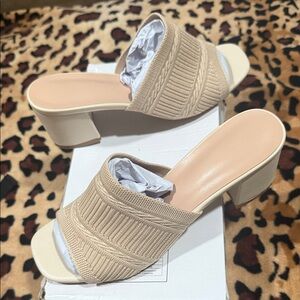 Beige Textured Mules